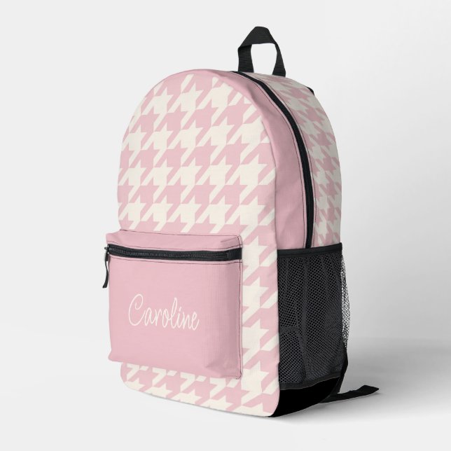 Classy Dusty Rose Blush Pink Houndstooth Pattern Printed Backpack (Back Corner Right)