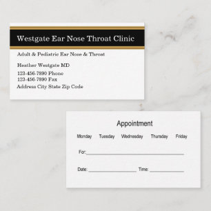 Classy Ear Nose Throat Doctor Appointment Business Card