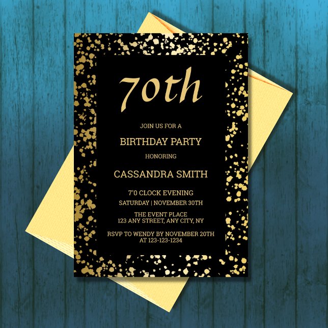 Classy Egypt Gold Sprinkles Black Birthday Invitation (Creator Uploaded)