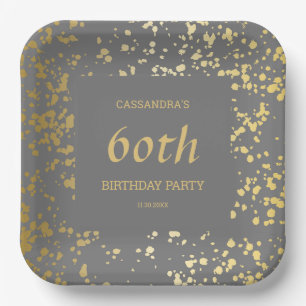 Classy Egypt Gold Sprinkles Grey Birthday Paper Plate