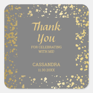 Classy Egypt Gold Sprinkles Grey Thank You Square Sticker