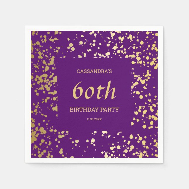 Classy Egypt Gold Sprinkles Purple Birthday Napkin (Front)