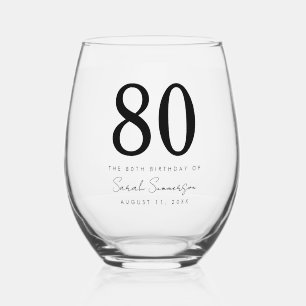 Classy Eighty Name Date 80th Birthday Party Stemless Wine Glass
