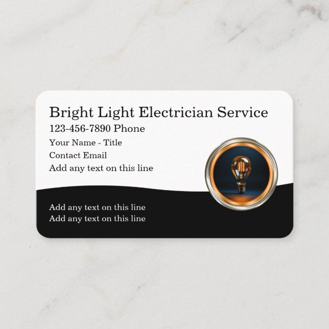 Classy Electrician Theme Business Calling Cards (Front)