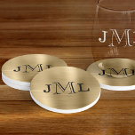 Classy Elegant 3 Letters Monogram Brushed Gold Coaster<br><div class="desc">This sandstone coaster has an elegant modern stylish three letter monogram in black on brushed metallic gold.</div>