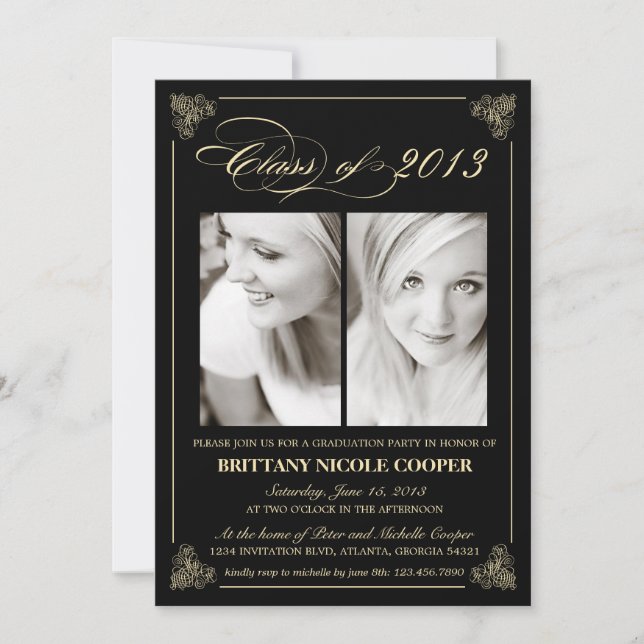 Classy Elegant Black 2013 Graduation Photo Invite (Front)