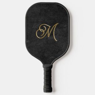 Classy Elegant Black and Gold Vintage Monogrammed Pickleball Paddle