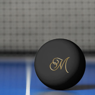 Classy Elegant Black and Gold Vintage Monogrammed Ping Pong Ball