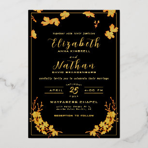 Classy Elegant Black Gold Floral Wedding