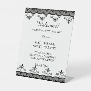Classy Elegant Black Lace Wedding Safety  Pedestal Sign