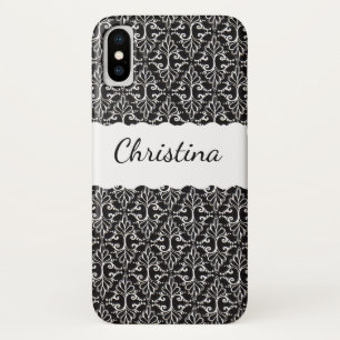 Classy Elegant Black White Damask Fancy Scrolls Case-Mate iPhone Case