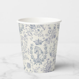 Classy Elegant Blue Beige Equestrian Toile Paper Cups