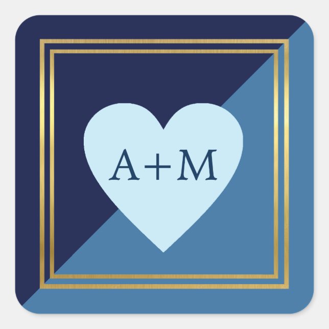 classy elegant blue love heart wedding  square sticker (Front)