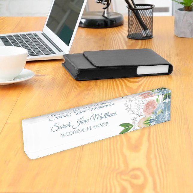 Classy elegant blush blue peonies wedding planner nameplate (Creator Uploaded)