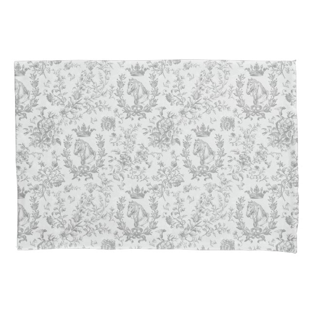 Classy Elegant Chic Black White Equestrian Toile Pillowcase (Front)