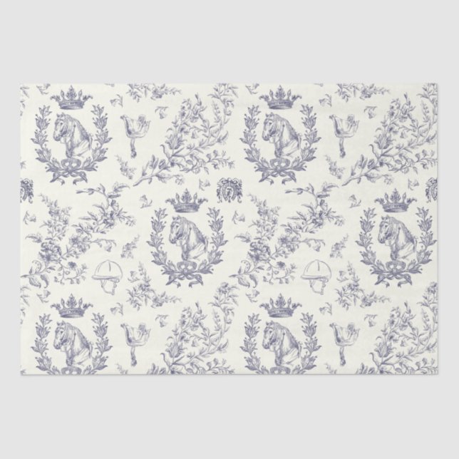 Classy Elegant Chic Blue Equestrian Toile Tissue Paper (Front)