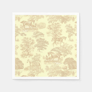Classy Elegant Chic Horses Toile Beige Cream Napkin