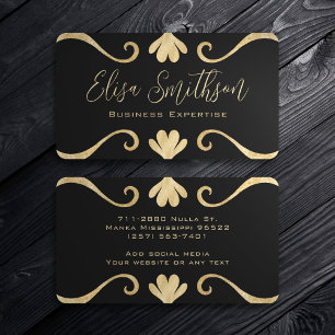 Classy Elegant Chic Luxury Feminine Black And Gold Business Card
