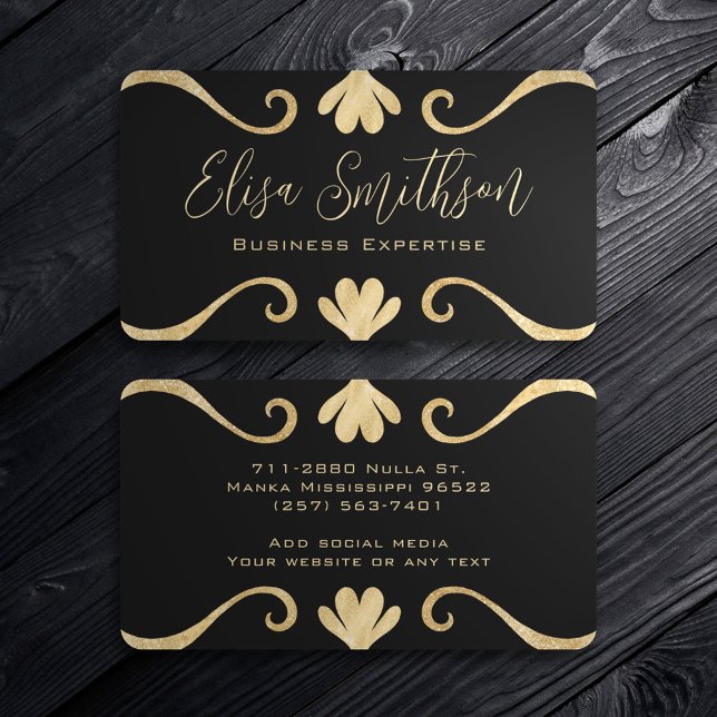 Classy Elegant Chic Luxury Feminine Black And Gold Business Card (Creator Uploaded)