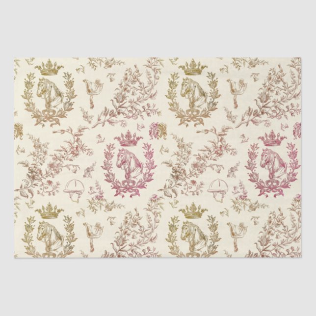 Classy Elegant Chic Pink Gold Equestrian Toile Tissue Paper (Front)