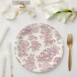 Classy Elegant Chic Pink Horses Country Toile Paper Plate