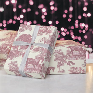 Classy Elegant Chic Pink Horses Country Toile Wrapping Paper
