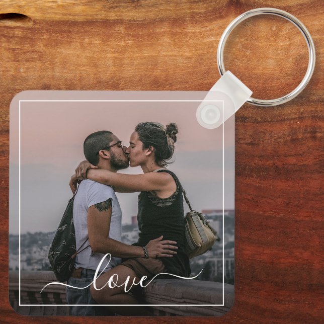 Classy Elegant Couple Photo Simple Love Quote Text Key Ring (Back)