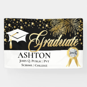 Classy   Elegant Fireworks   Stars Graduate -Black Banner