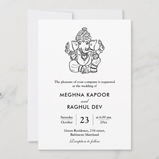 Classy Elegant Ganpati Indian God Wedding Invitation (Front)