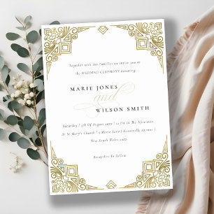 Classy Elegant Glam Gold Art Deco Ornate Wedding Invitation