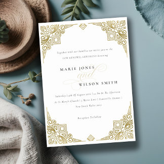 Classy Elegant Gold Art Deco Ornate Vow Renewal Invitation