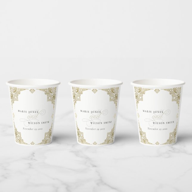 Classy Elegant Gold Art Deco Ornate Wedding Paper Cups (Multi)