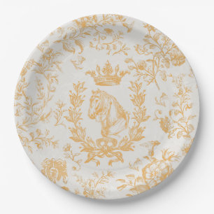 Classy Elegant Gold Beige Equestrian Toile Paper Plate