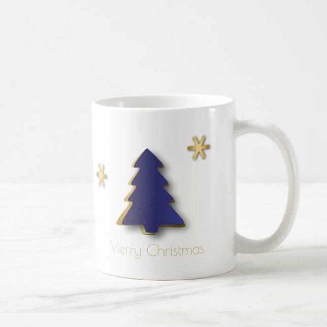 Classy Elegant Gold Blue Christmas Tree Coffee Mug (Right)
