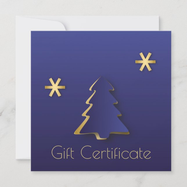 Classy Elegant Gold Blue Christmas Tree Gift Card (Front)