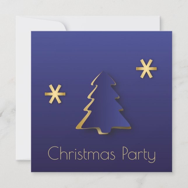 Classy Elegant Gold Blue Christmas Tree Invitation (Front)