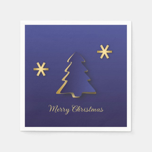 Classy Elegant Gold Blue Christmas Tree Napkin (Front)