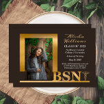 Classy Elegant Gold BSN Caduceus 1 Photo Dk Brown Announcement<br><div class="desc">Classy and elegant one photo gold text "BSN" caduceus nursing graduation announcement design by Holiday Hearts Designs (rights reserved).  Placeholder template photo courtesy Unsplash.</div>