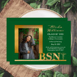 Classy Elegant Gold BSN Caduceus Photo Dk Green Announcement<br><div class="desc">Classy and elegant one photo gold text "BSN" caduceus nursing graduation announcement design by Holiday Hearts Designs (rights reserved).  Placeholder template photo courtesy Unsplash.</div>