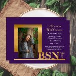 Classy Elegant Gold BSN Caduceus Photo Dk Purple Announcement<br><div class="desc">Classy and elegant one photo gold text "BSN" caduceus nursing graduation announcement design by Holiday Hearts Designs (rights reserved).  Placeholder template photo courtesy Unsplash.</div>
