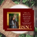 Classy Elegant Gold BSN Caduceus Photo Maroon Announcement<br><div class="desc">Classy and elegant one photo gold text "BSN" caduceus nursing graduation announcement design by Holiday Hearts Designs (rights reserved).  Placeholder template photo courtesy Unsplash.</div>