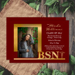 Classy Elegant Gold BSN Caduceus Photo Maroon Announcement<br><div class="desc">Classy and elegant one photo gold text "BSN" caduceus nursing graduation announcement design by Holiday Hearts Designs (rights reserved).  Placeholder template photo courtesy Unsplash.</div>