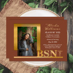 Classy Elegant Gold BSN Caduceus Photo Terracotta Announcement<br><div class="desc">Classy and elegant one photo gold text "BSN" caduceus nursing graduation announcement design by Holiday Hearts Designs (rights reserved).  Placeholder template photo courtesy Unsplash.</div>