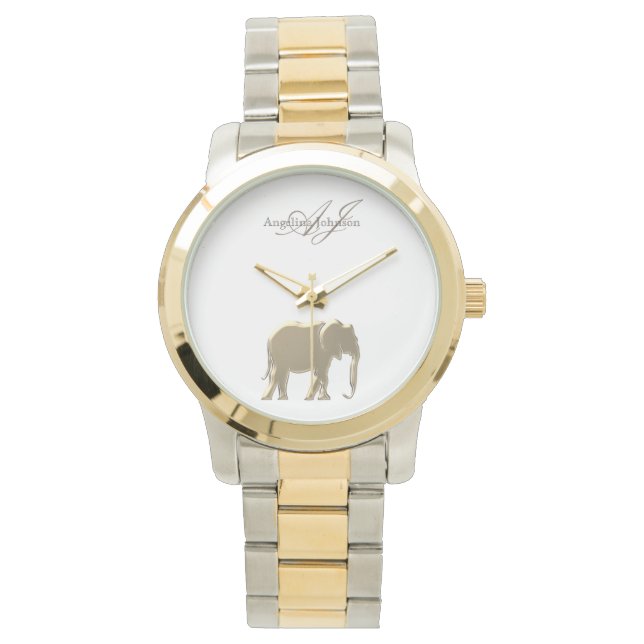 Classy Elegant Gold Elephant Monogrammed Watch (Front)