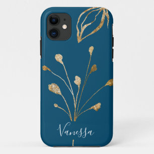 Classy Elegant Gold flowers Custom Name Case-Mate iPhone Case