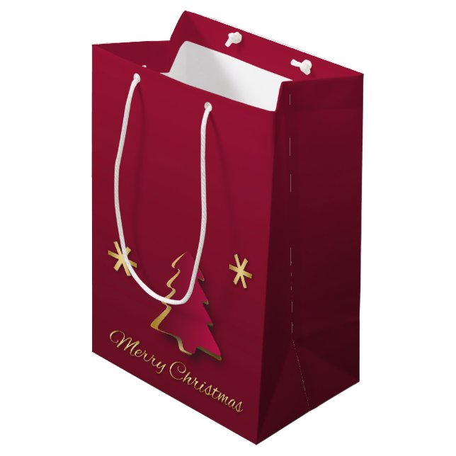 Classy Elegant Gold Red Christmas Tree Medium Gift Bag (Front Angled)