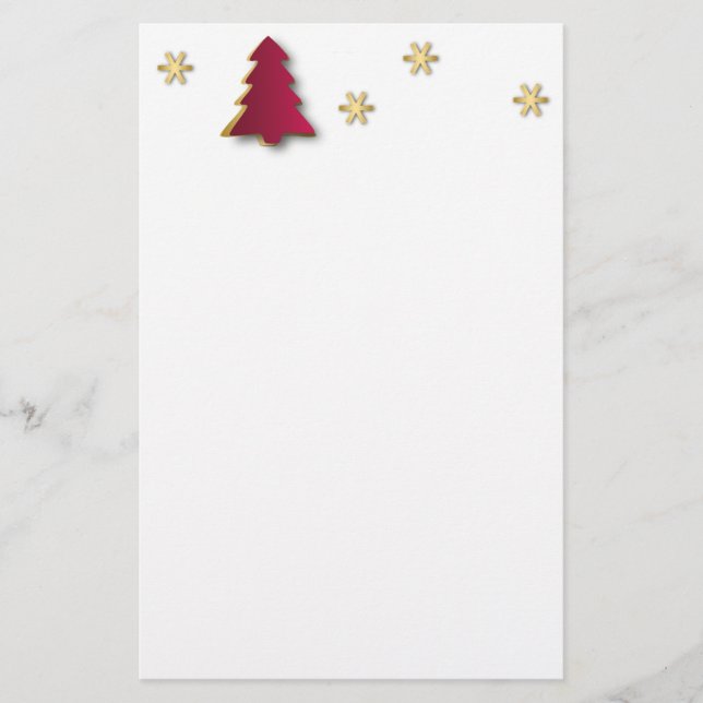 Classy Elegant Gold Red Christmas Tree Stationery (Front)