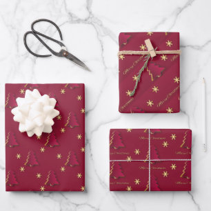 Classy Elegant Gold Red Christmas Tree Wrapping Paper Sheet