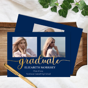 Classy Elegant Gold Script Text Graduate 3 Photo A Announcement