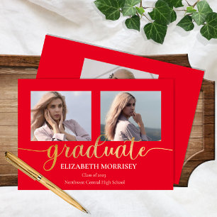 Classy Elegant Gold Script Text Graduate 3 Photo Announcement
